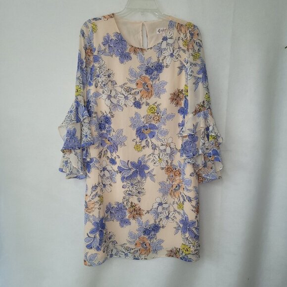 Nanette Lepore Dress Womens 4 Pink Floral Print Bella Donna‎ Ruffle Bell Sleeve - Picture 1 of 12